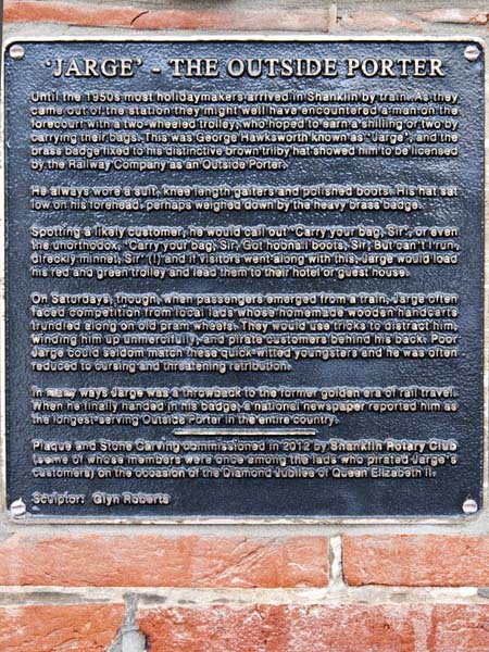 Jarge the Outside Porter,Plaque,Shanklin Station,Island Line